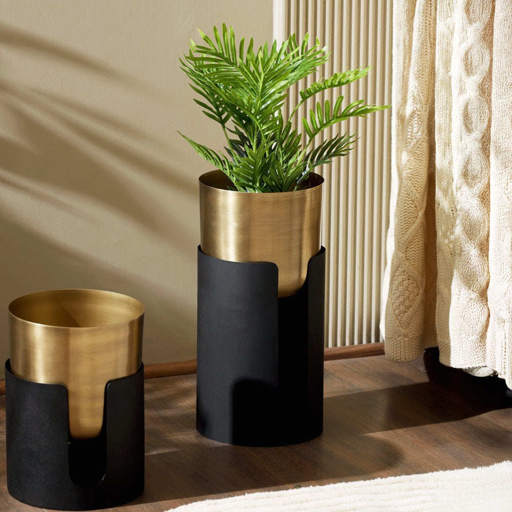 Thea Round Planter with Stand Tall - Gold Black