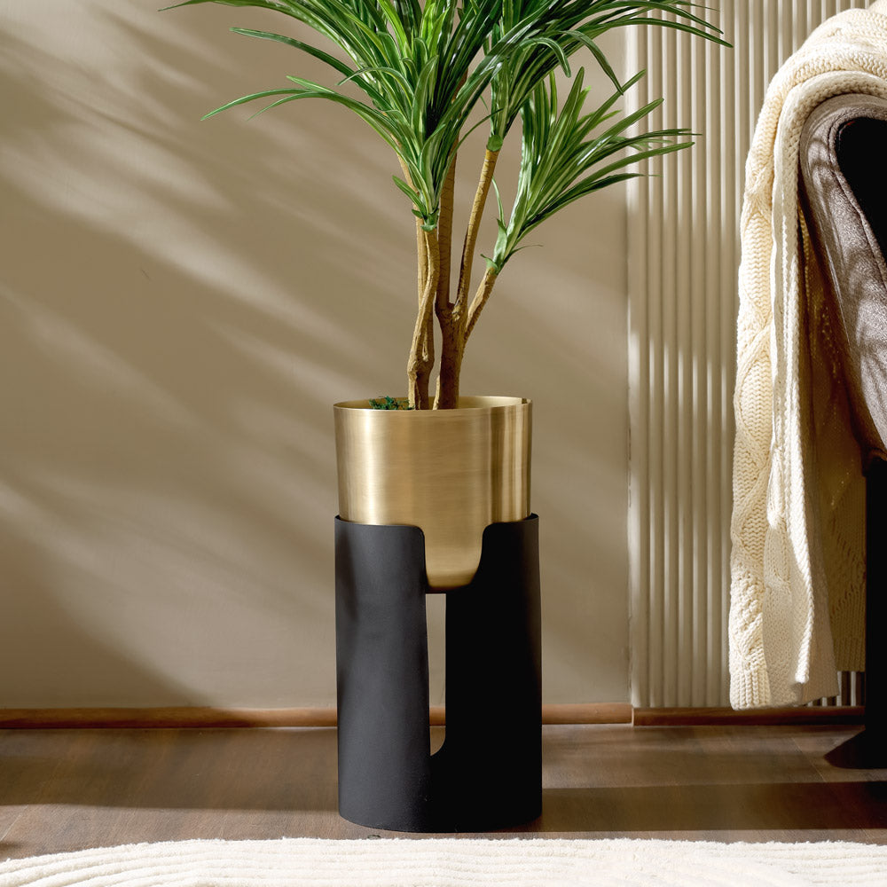 Thea Round Planter with Stand Tall - Gold Black