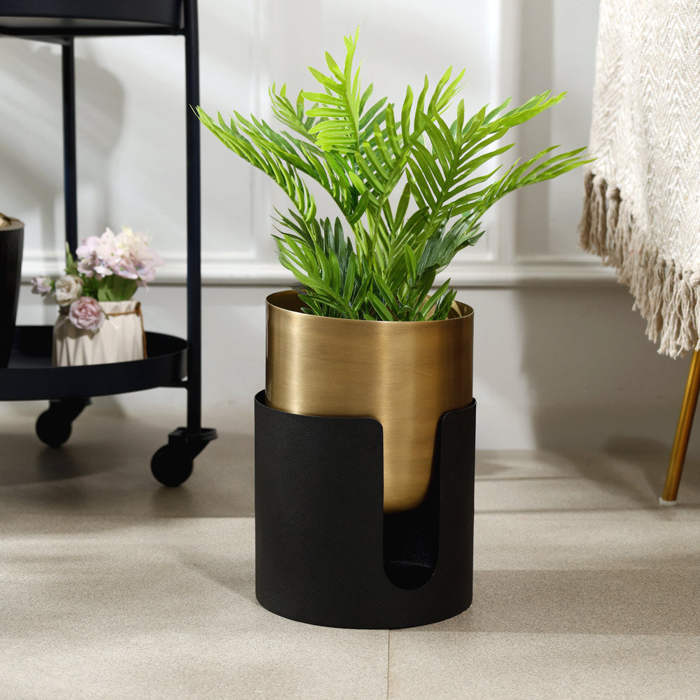 Thea Round Planter with Stand Short - Gold Black