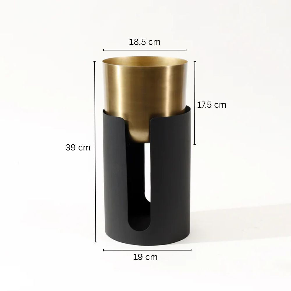 Thea Round Planter with Stand Tall - Gold Black