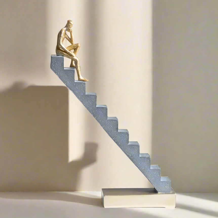 Thinker on Steps Sculpture Tall
