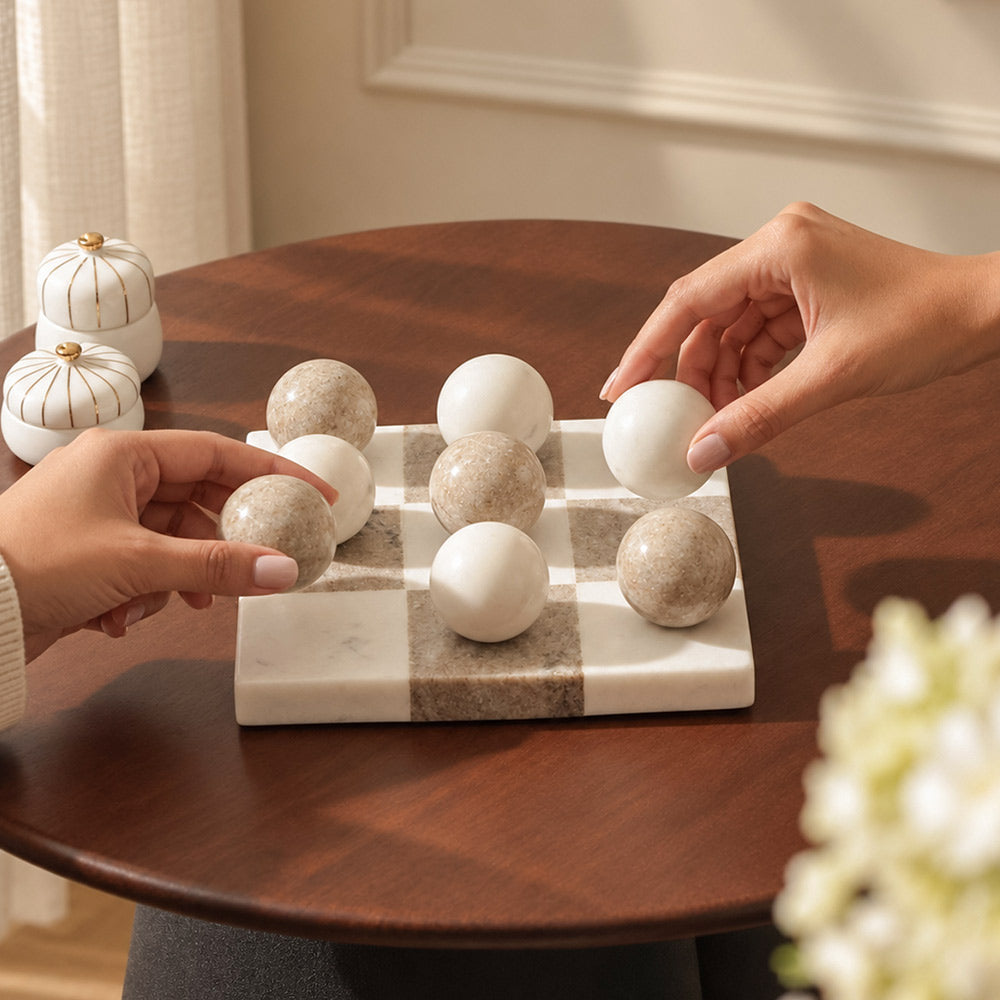Tic-Tac-Toe Marble Tabletop Game Medium - White Desert