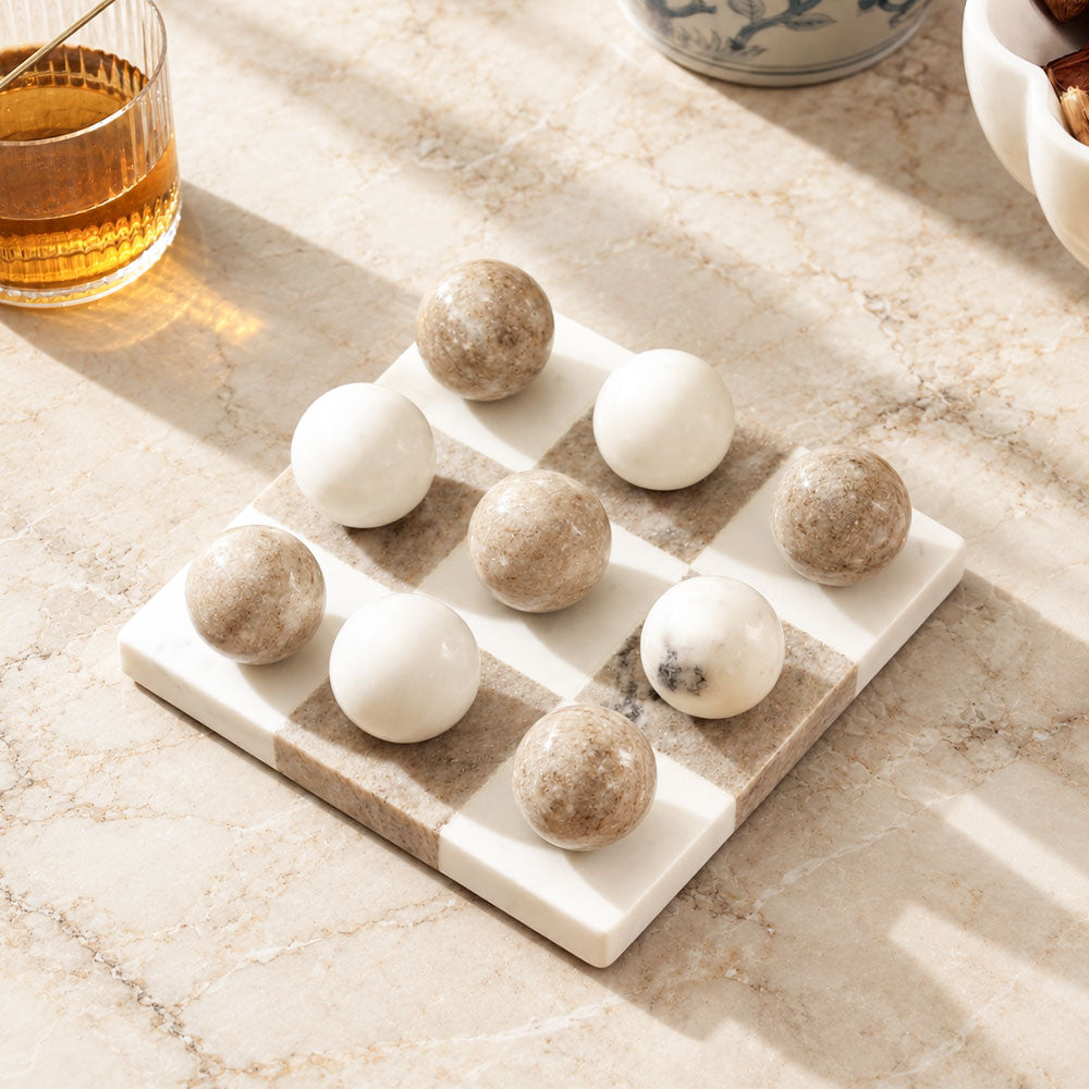 Tic-Tac-Toe Marble Tabletop Game Medium - White Desert