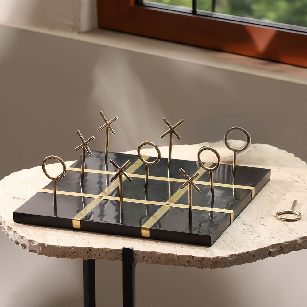 Tic-Tac-Toe Standing Tabletop Game - Black Gold