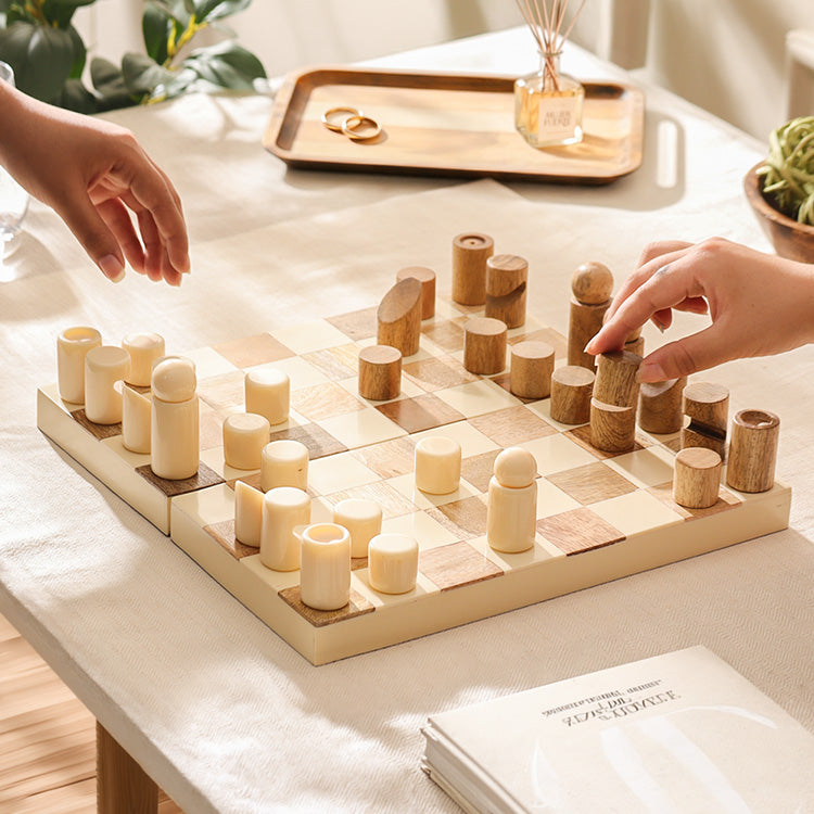 Abstract Folding Tabletop Chess Set - Cream Natural