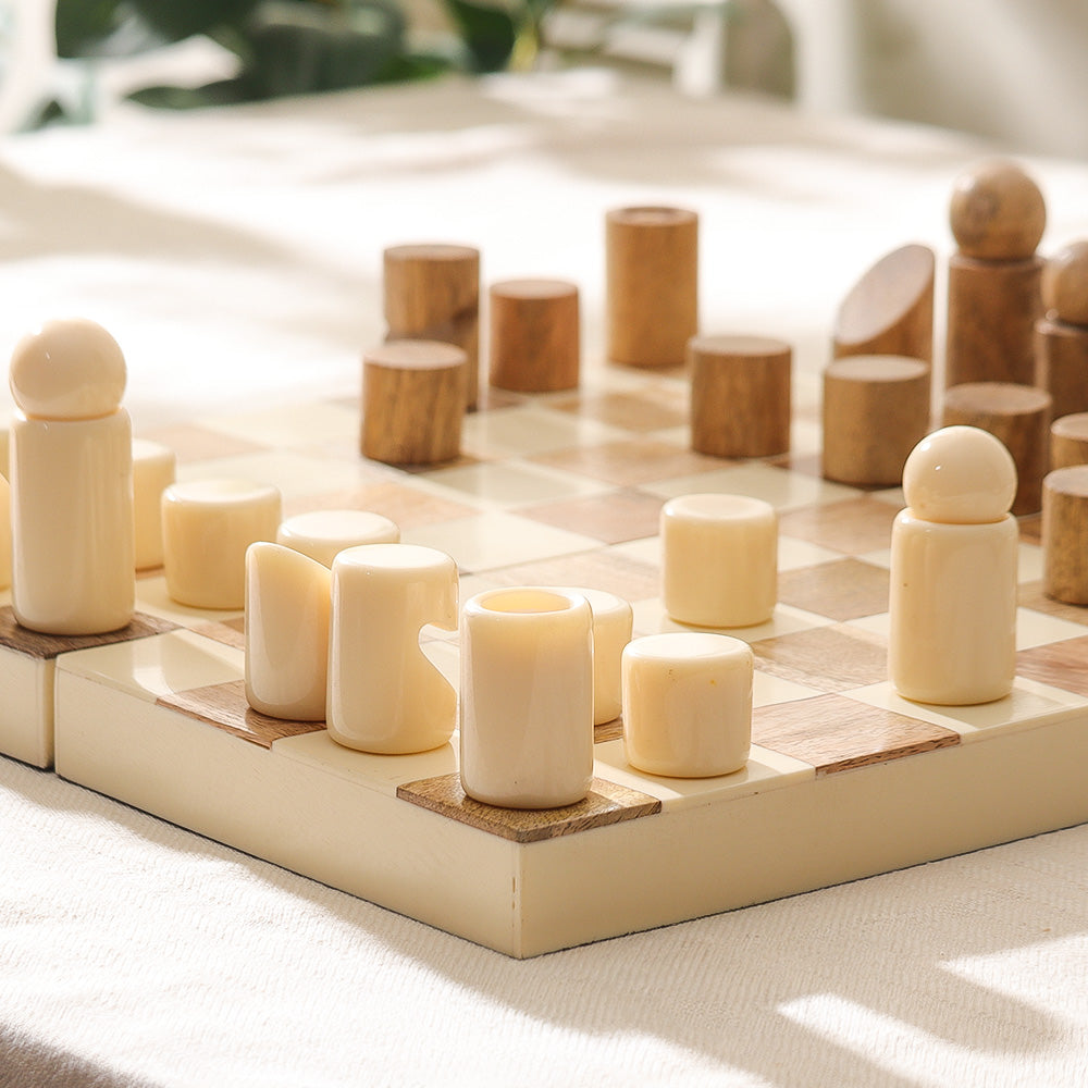 Abstract Folding Tabletop Chess Set - Cream Natural