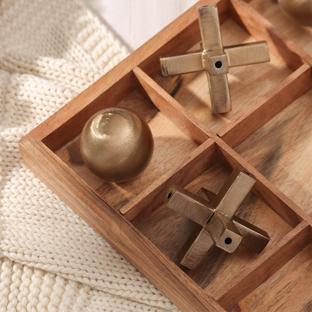 Tic-Tac-Toe Wooden Tabletop Game - Natural Gold