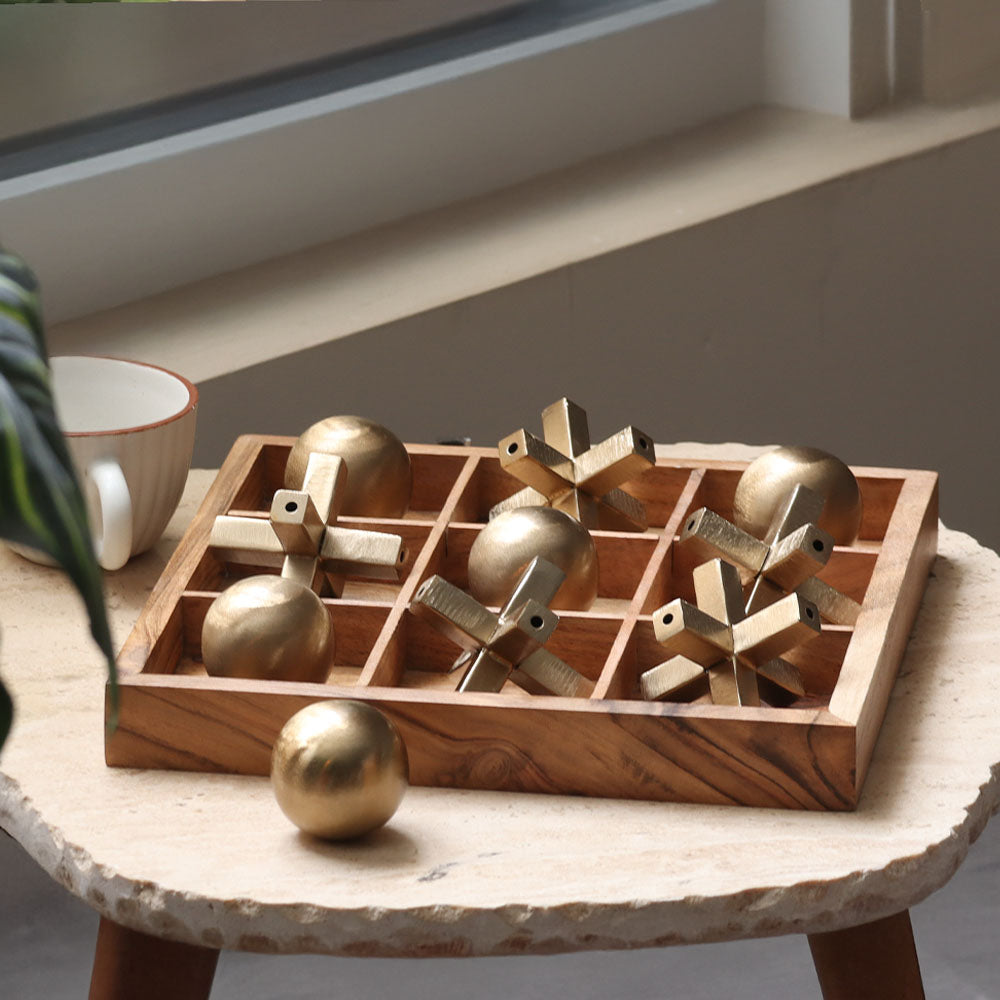 Tic-Tac-Toe Wooden Tabletop Game - Natural Gold