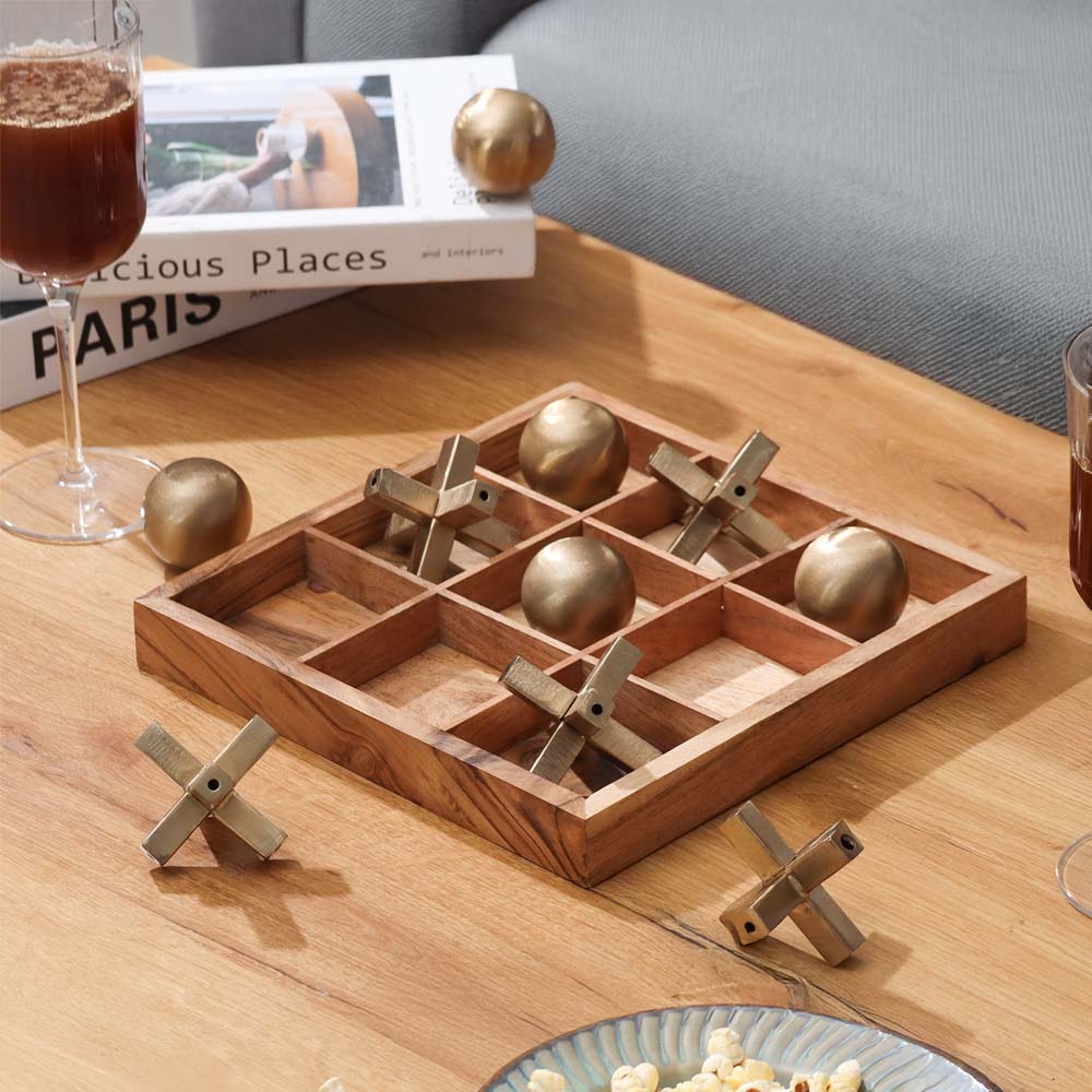 Tic-Tac-Toe Wooden Tabletop Game - Natural Gold
