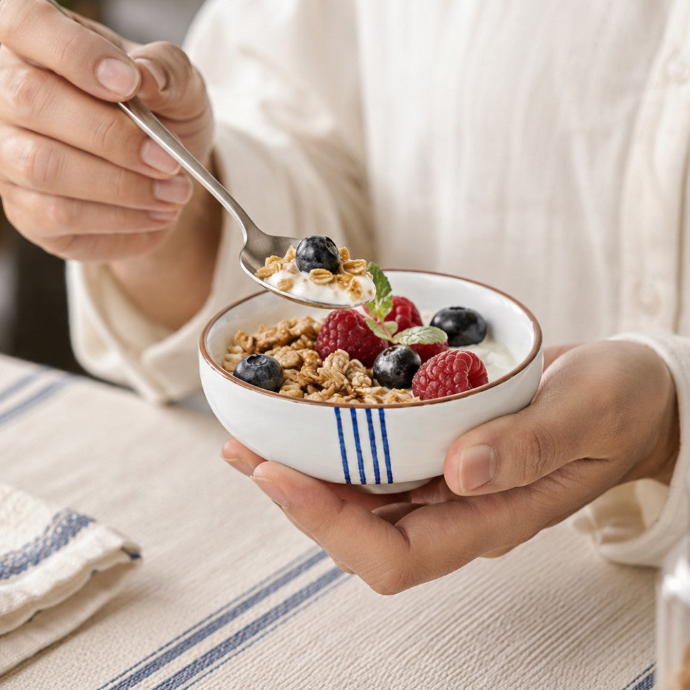 Tide Ceramic Bowl - White & Blue