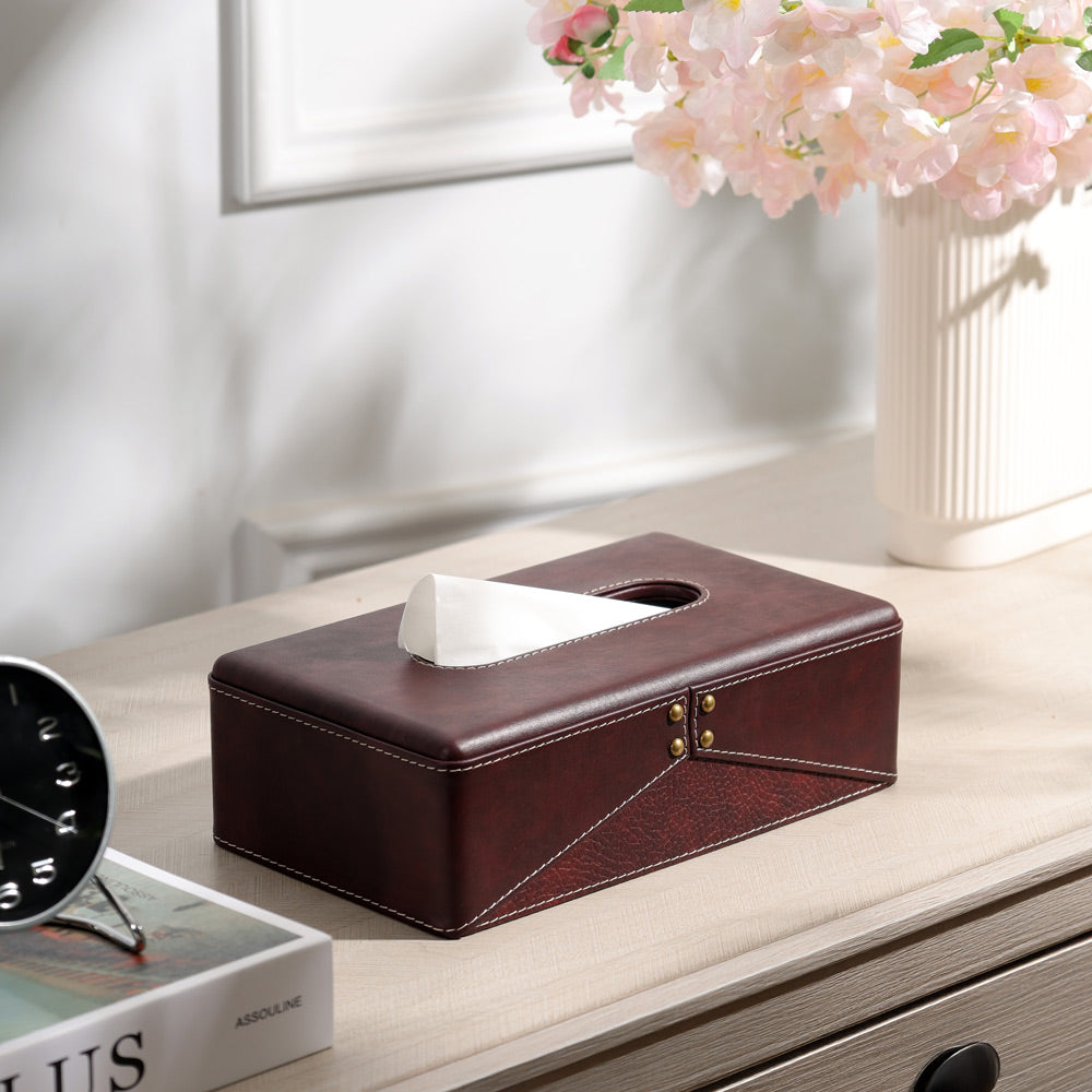 Ophelia Studded Tissue Box Holder - Burgundy