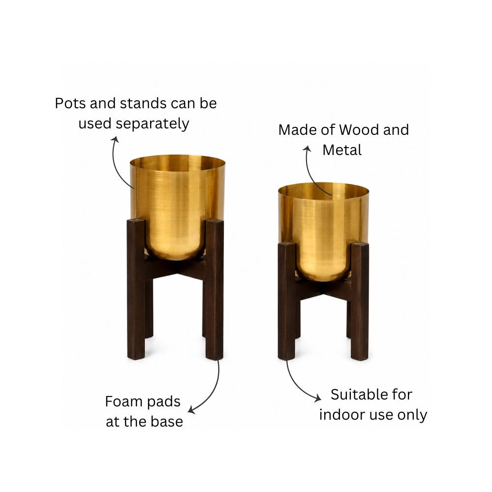 Torte Wooden Planters with Stands, Set of 2 - Gold