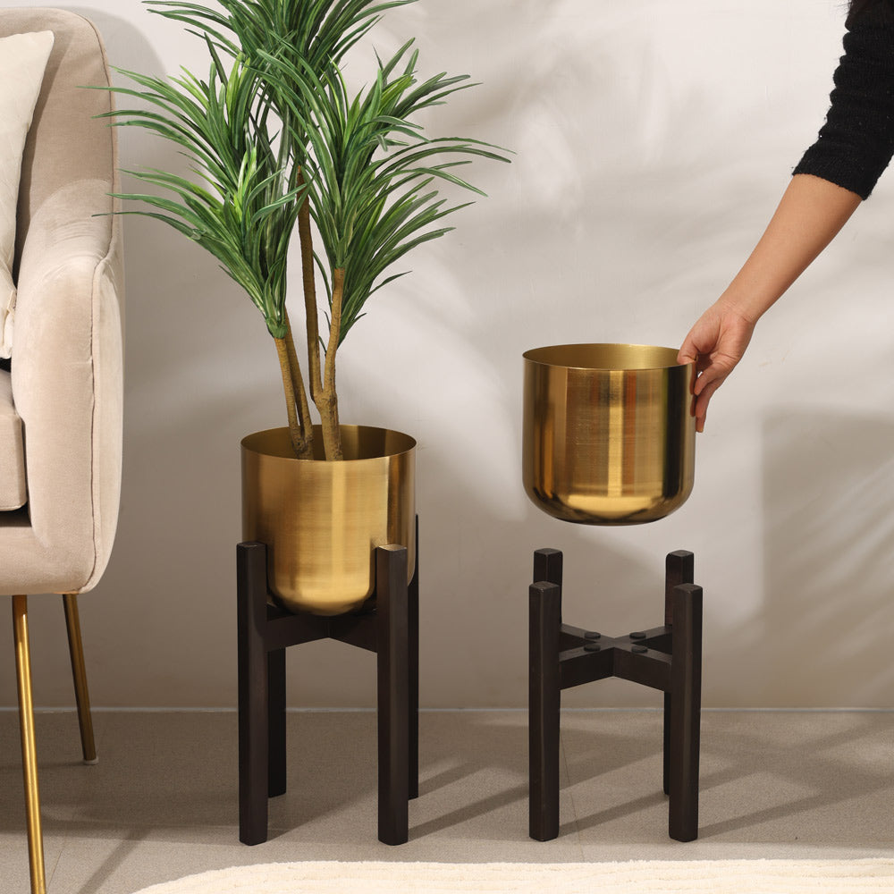 Torte Wooden Planters with Stands, Set of 2 - Gold