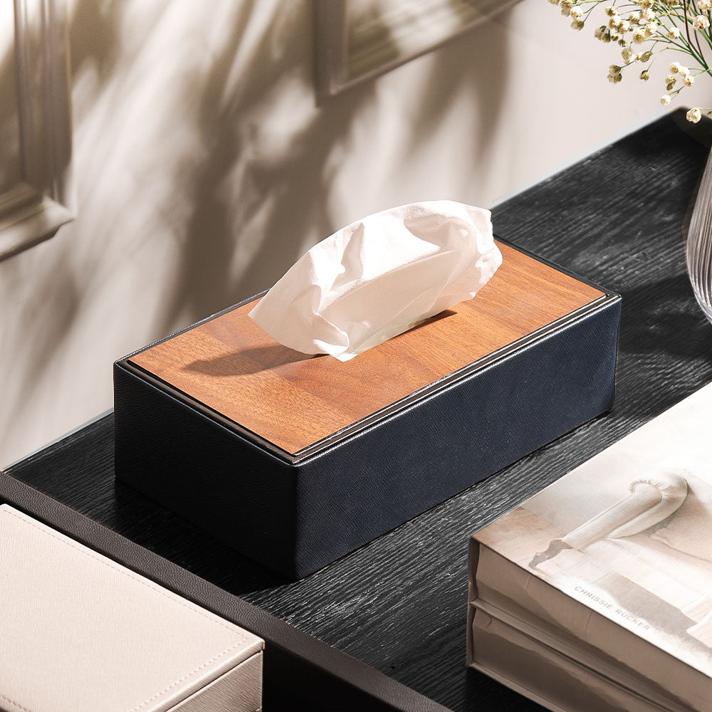 Tavo Tissue Box Holder - Navy Wood