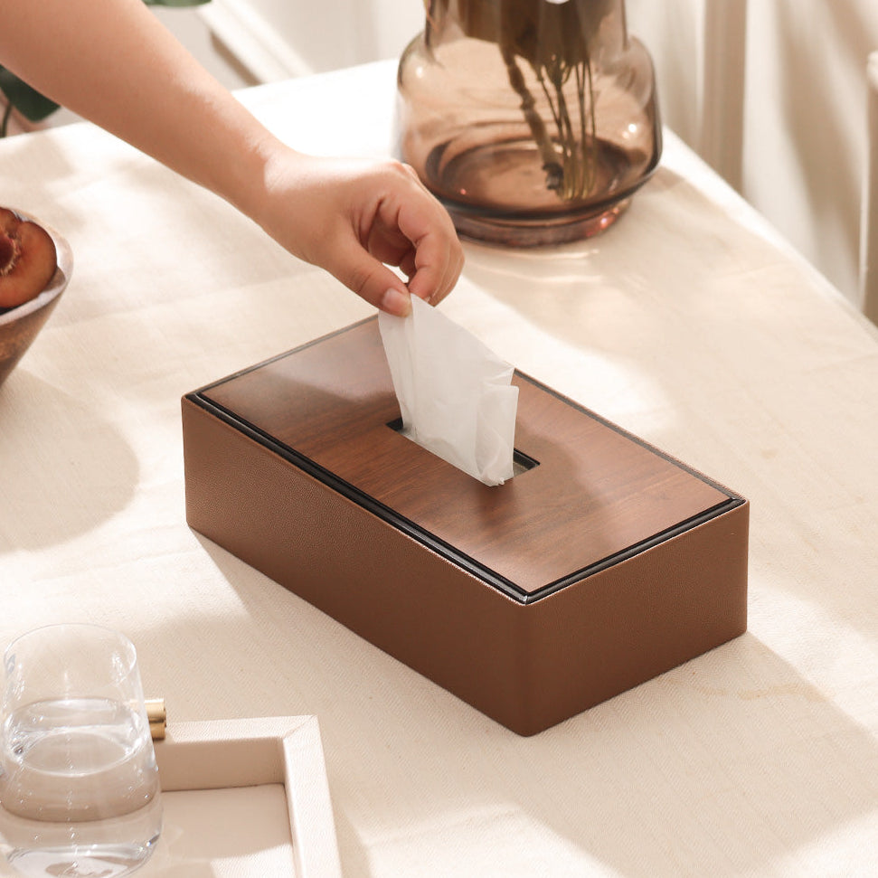 Tavo Tissue Box Holder - Tan Wood