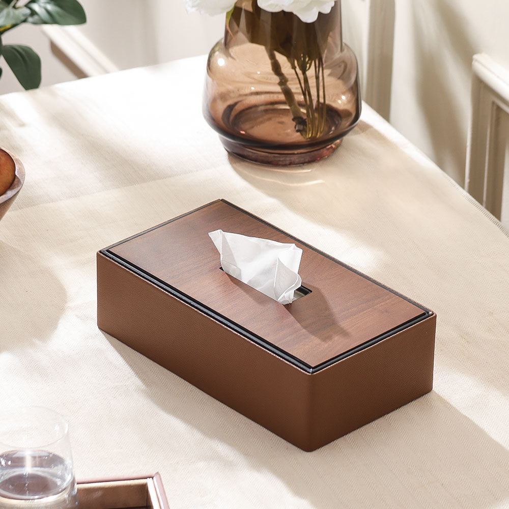 Tavo Tissue Box Holder - Tan Wood
