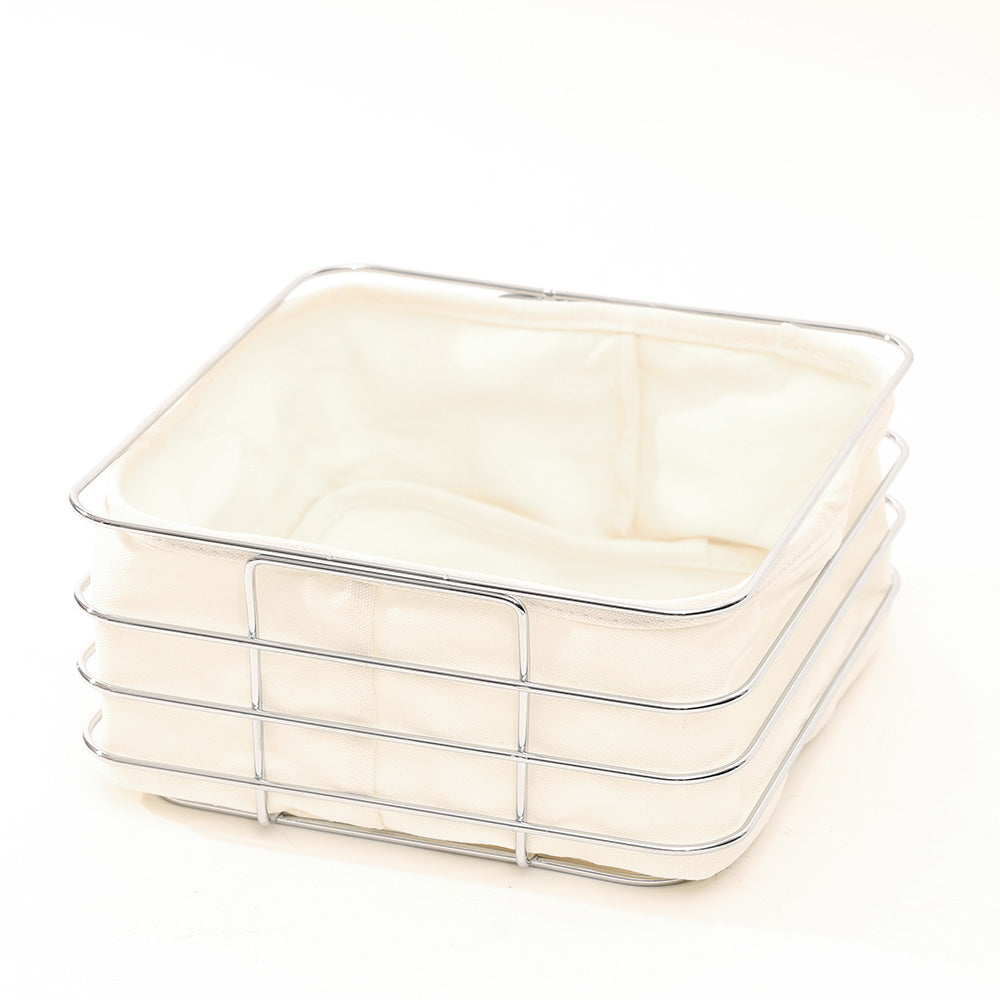 Trace Square Bread Basket with Lining Medium - Silver