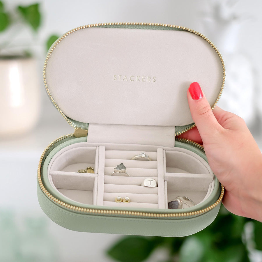 Travel Jewellery Pouch Oval - Sage Green