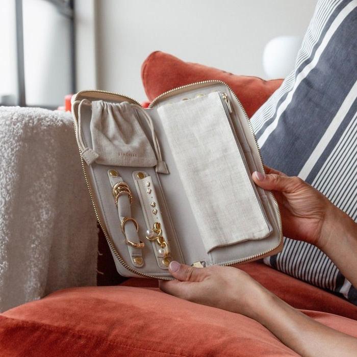 Travel Jewellery Roll Medium - Linen & Oatmeal