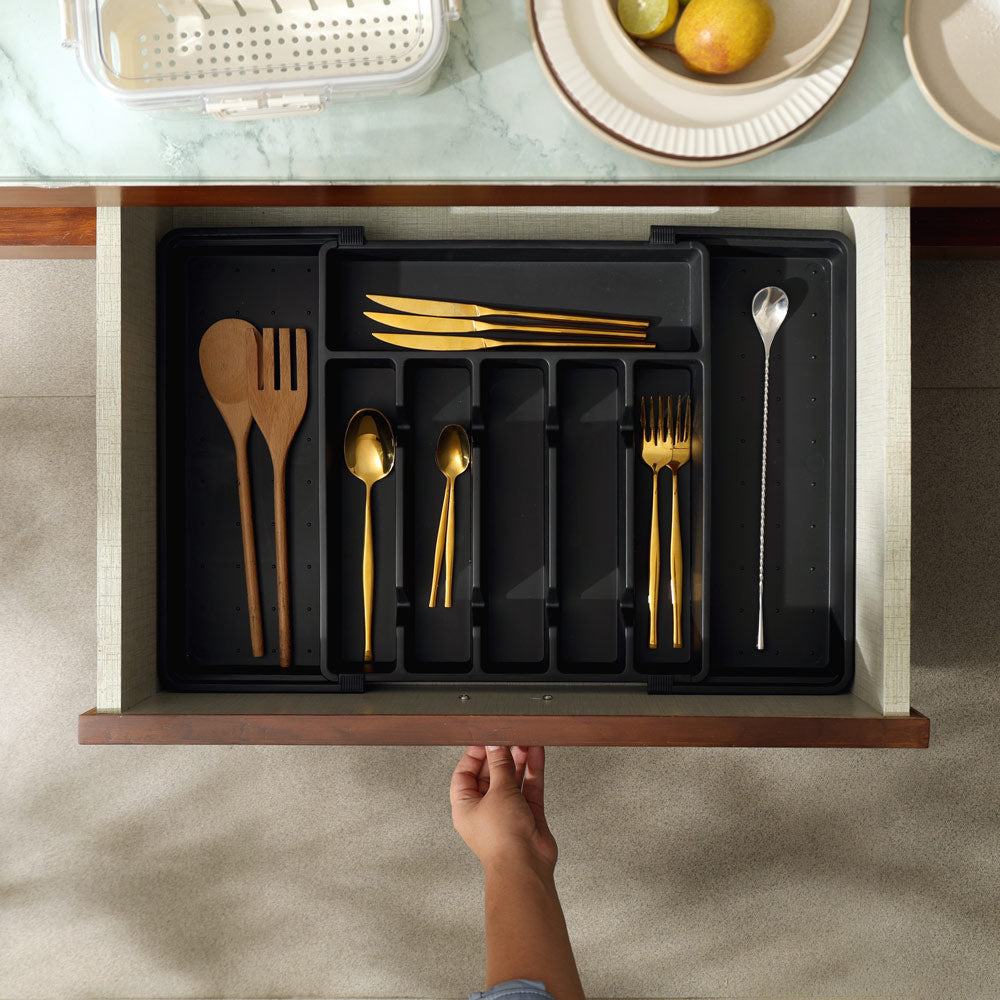 Trim Expandable Cutlery Tray Large - Black