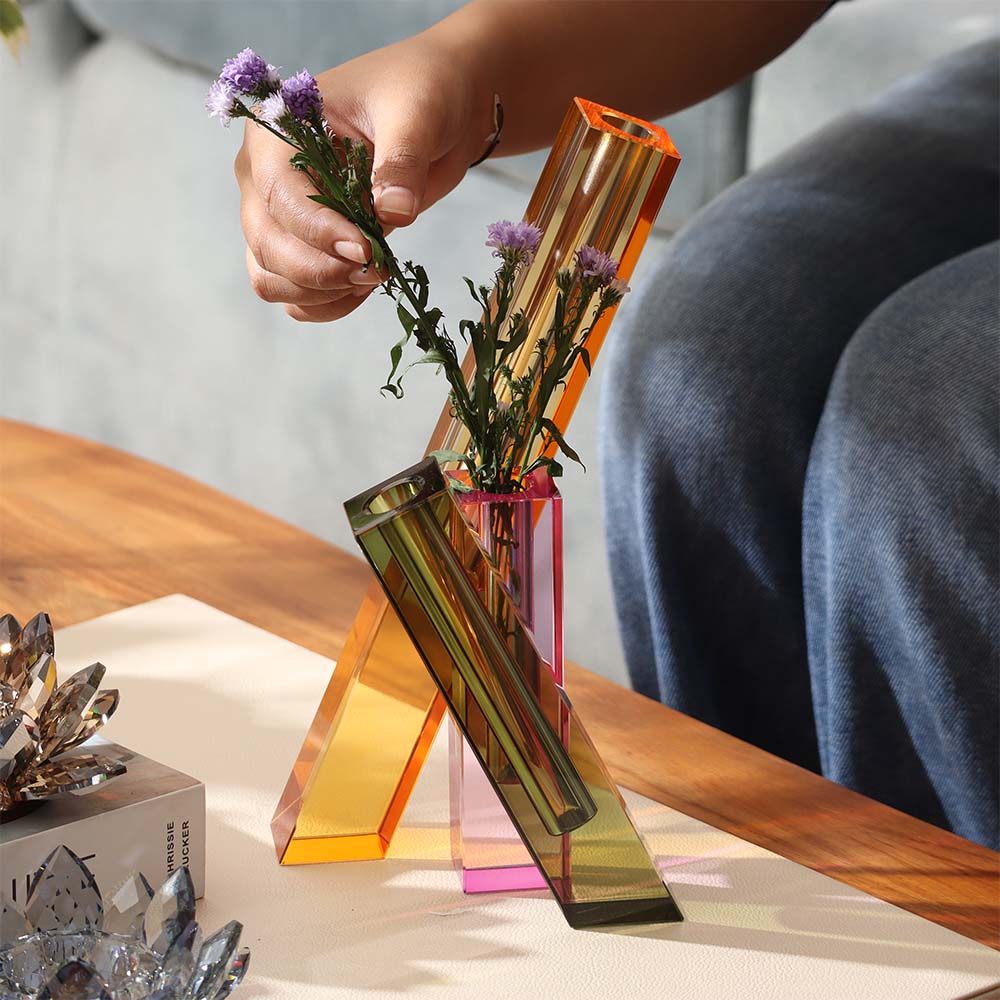 Trio Crystal Vase - Green Pink Yellow