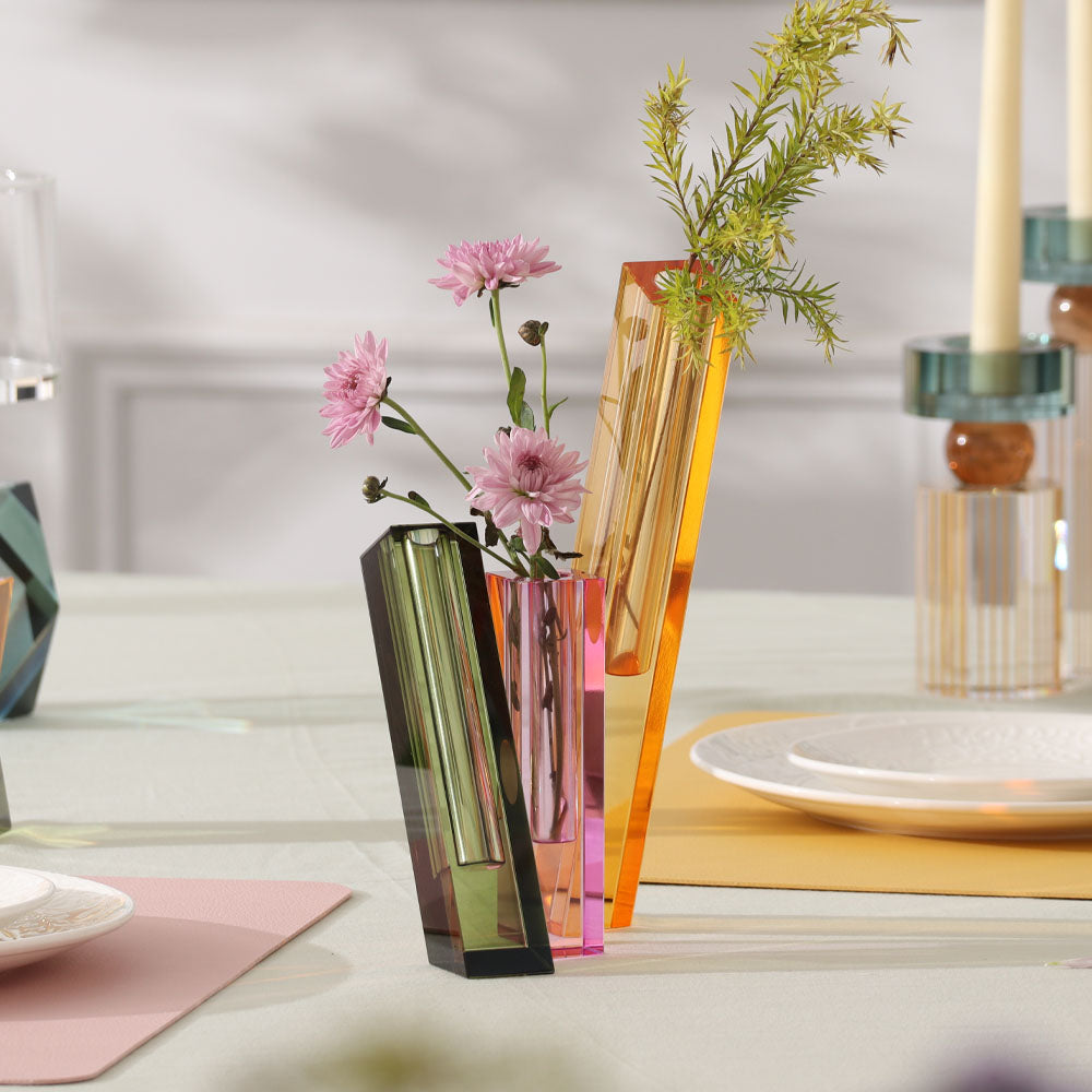 Trio Crystal Vase - Green Pink Yellow