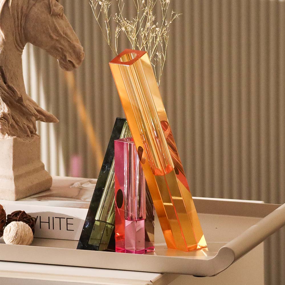 Trio Crystal Vase - Green Pink Yellow