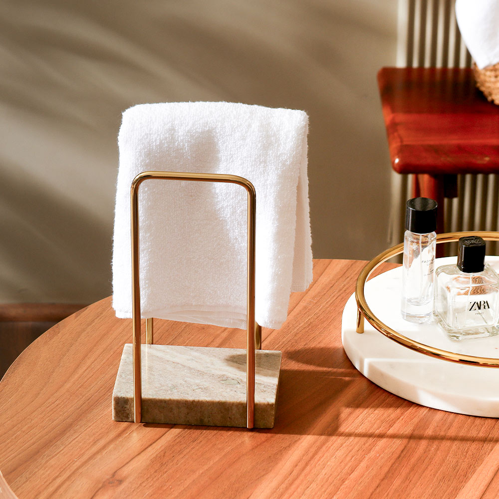 Trisk Hand Towels Stand with Marble Base - Desert Gold