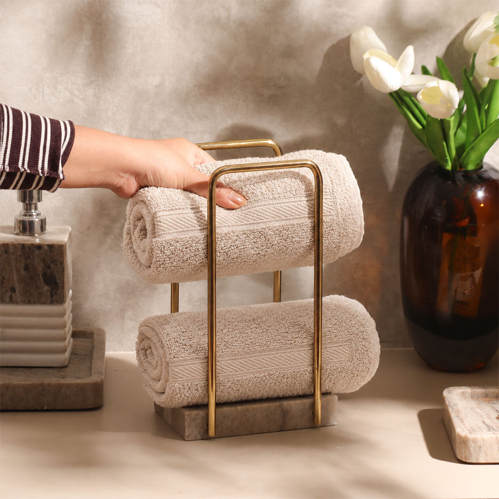 Trisk Hand Towels Stand with Marble Base - Desert Gold