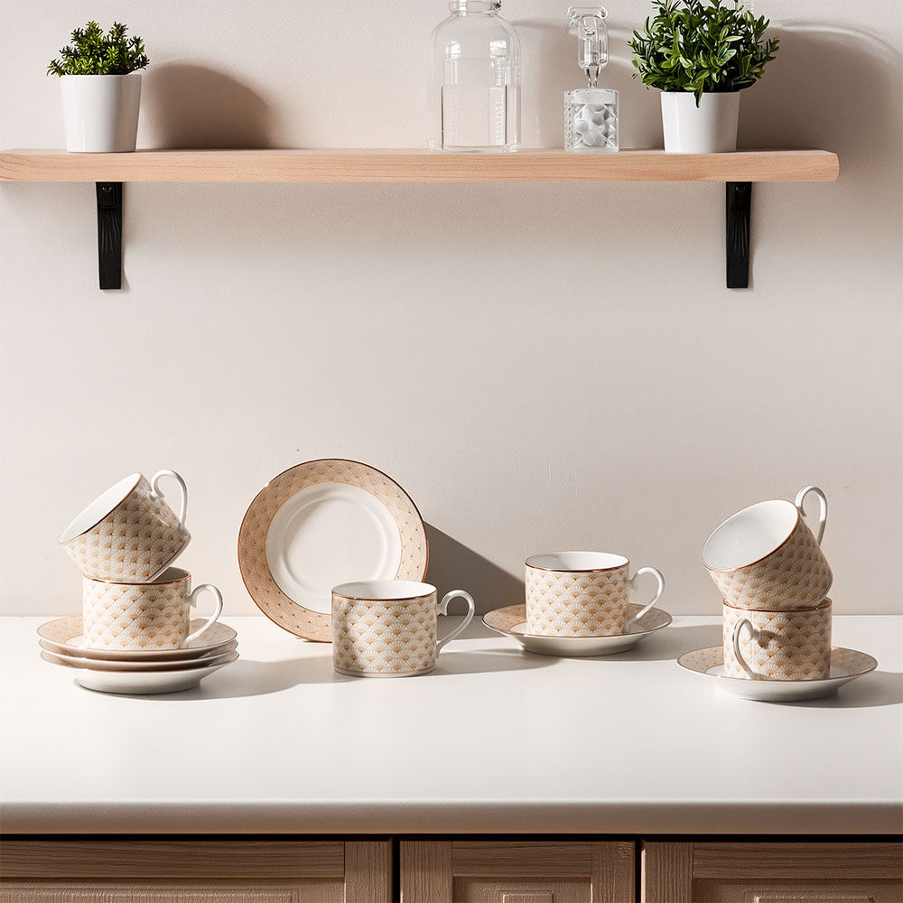 Trocadero 12-piece Porcelain Tea Set - Gold