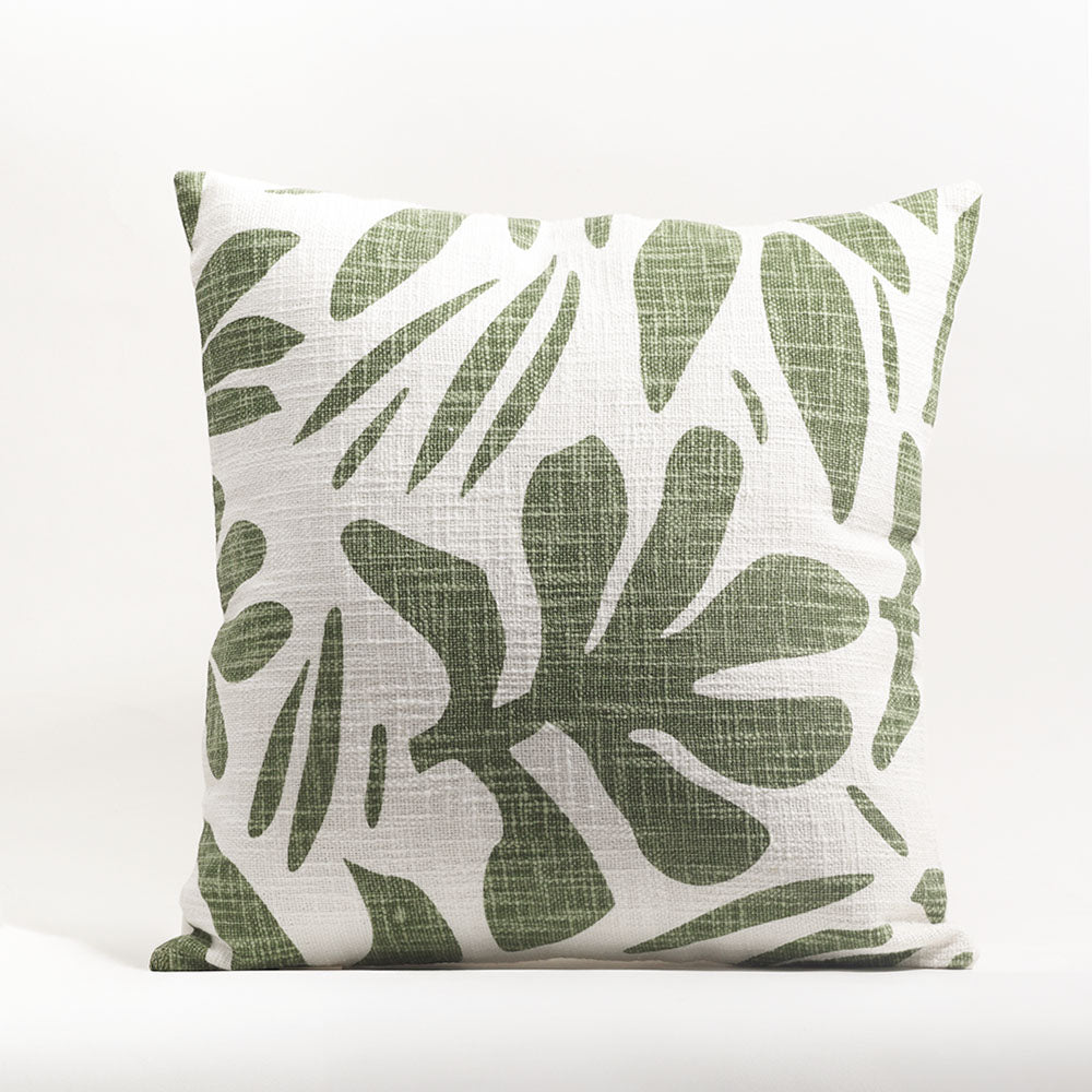 Tropical Printed Cotton Cushion Cover 45x45cm - Green White