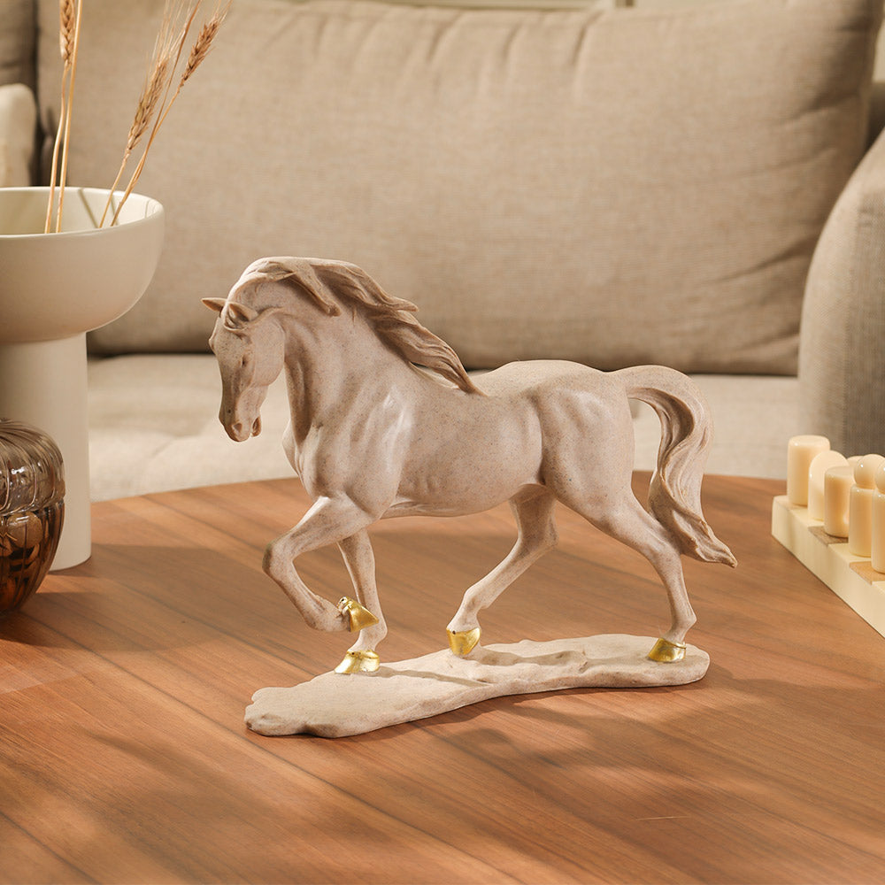 Trotting Horse Sculpture Medium - Beige Gold