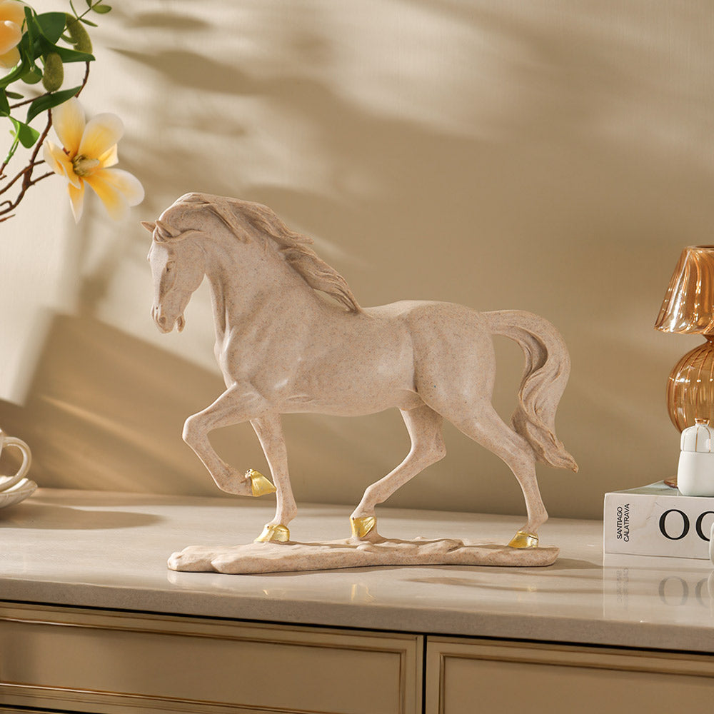 Trotting Horse Sculpture Medium - Beige Gold