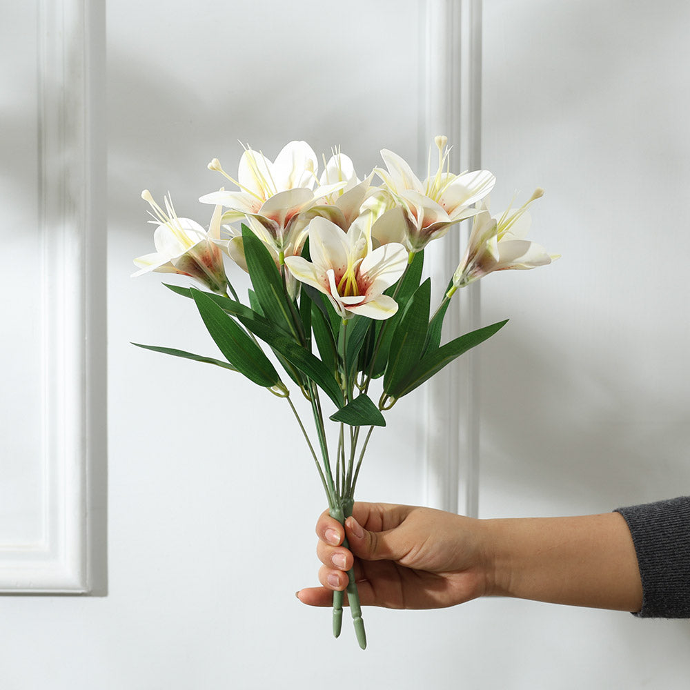 Trumpet Lily Faux Stem, Set of 2 - White Pink