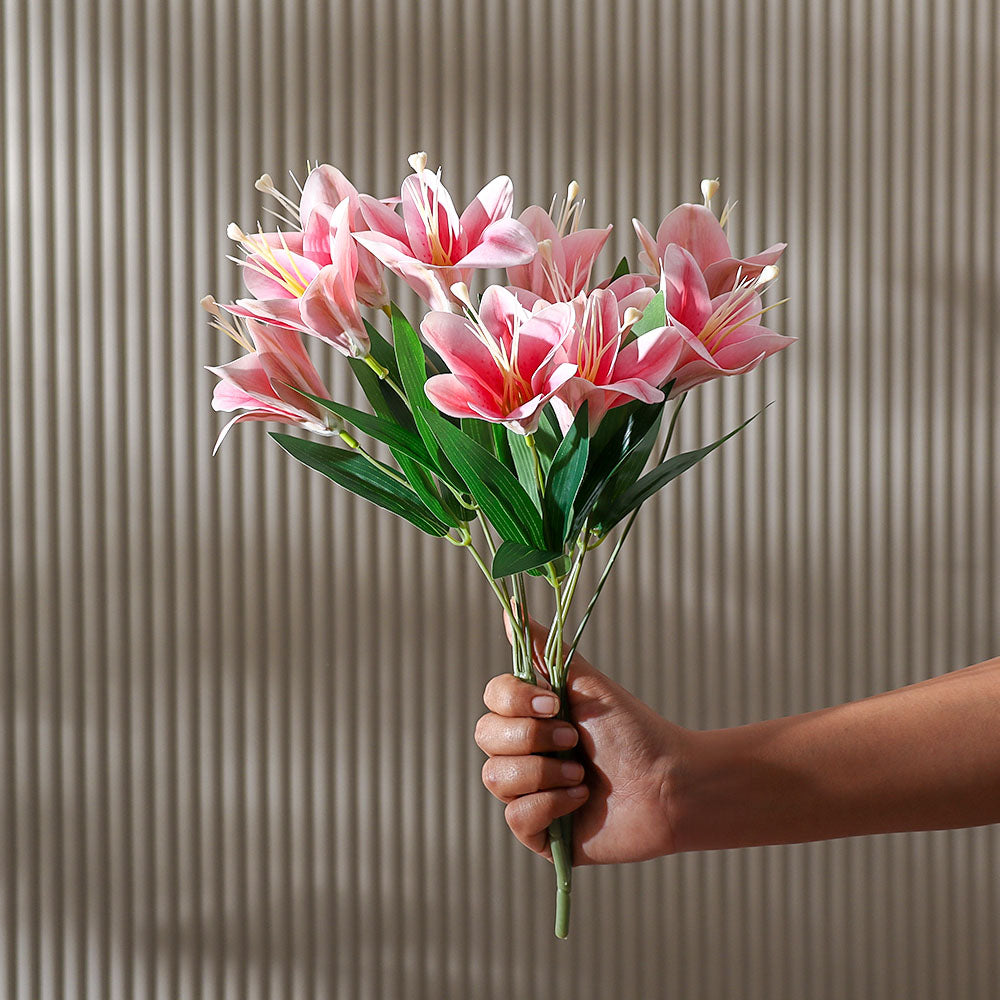 Trumpet Lily Faux Stem, Set of 2 - Dappled Pink