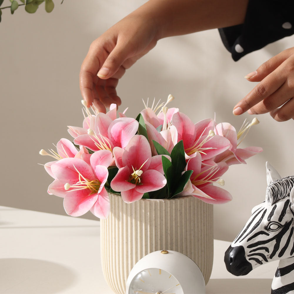 Trumpet Lily Faux Stem, Set of 2 - Dappled Pink