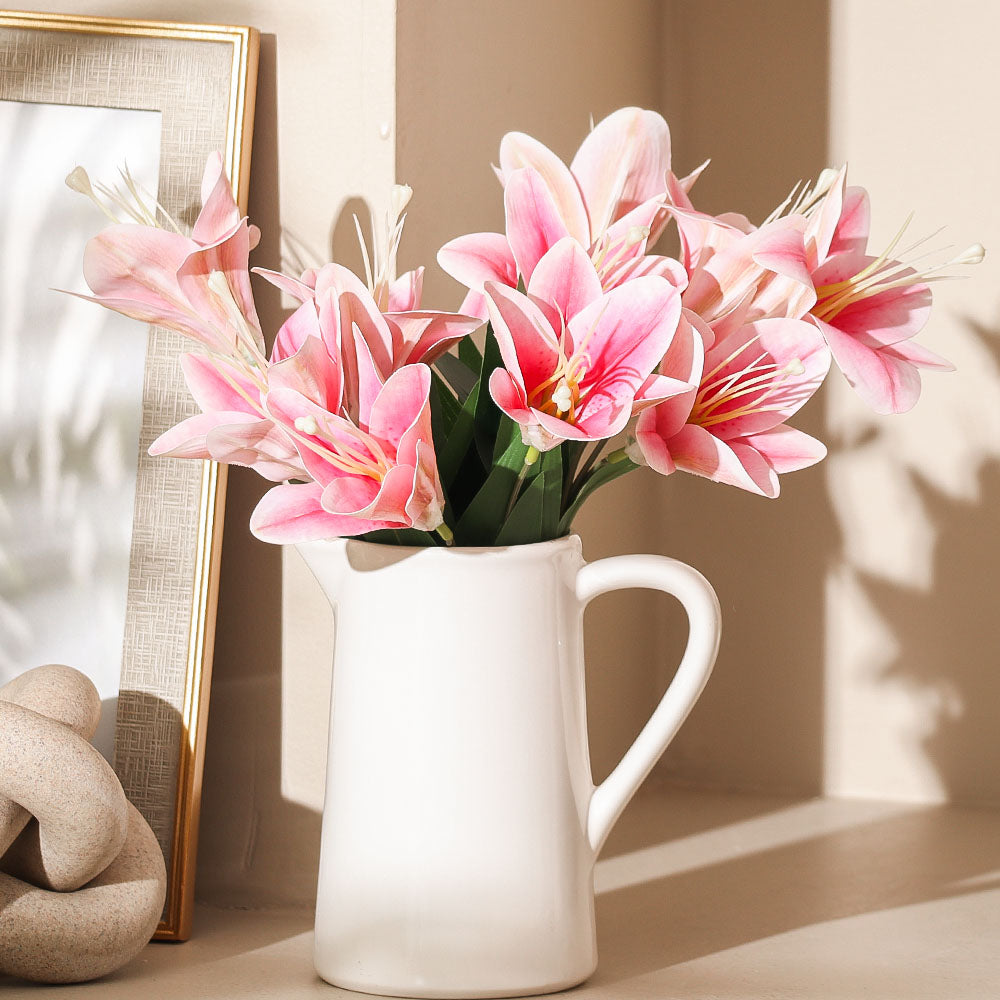 Trumpet Lily Faux Stem, Set of 2 - Dappled Pink