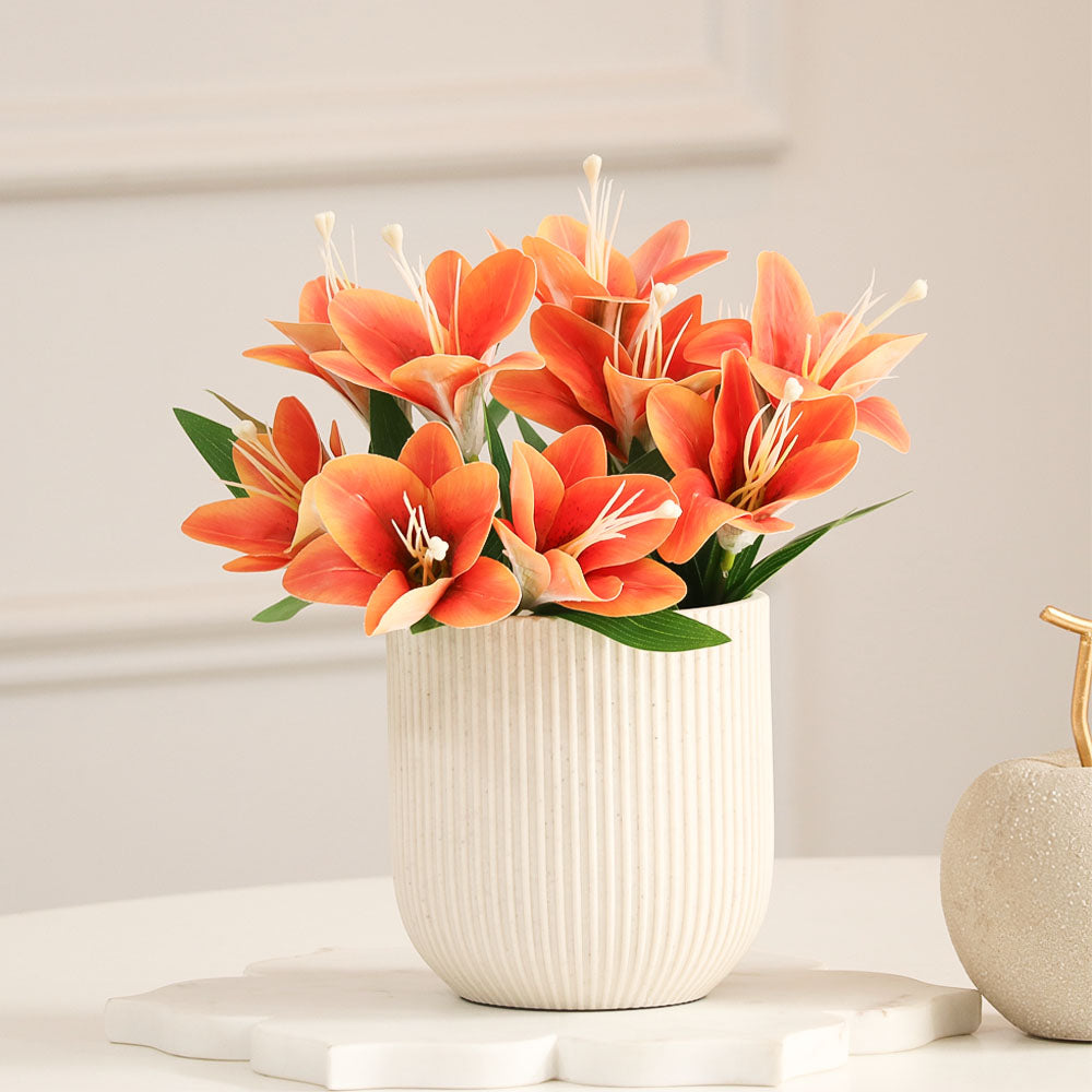 Trumpet Lily Faux Stem, Set of 2 - Sunset Orange