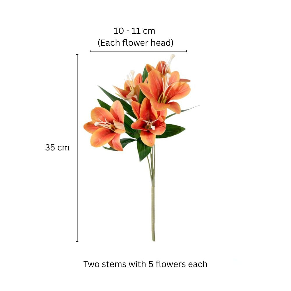 Trumpet Lily Faux Stem, Set of 2 - Sunset Orange