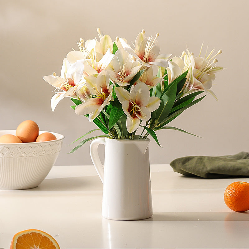 Trumpet Lily Faux Stem, Set of 2 - White Pink