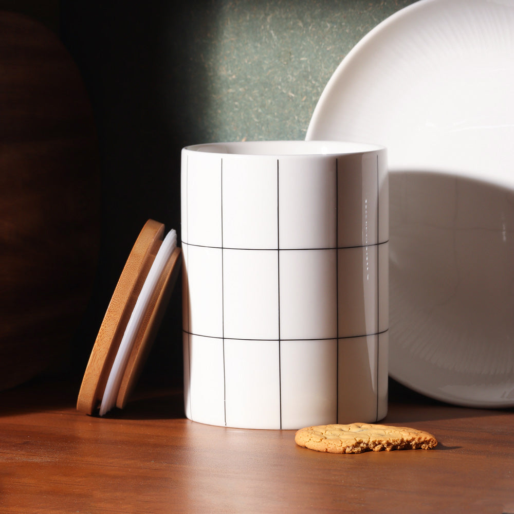 Tuile Ceramic Storage Jar Medium - Check White