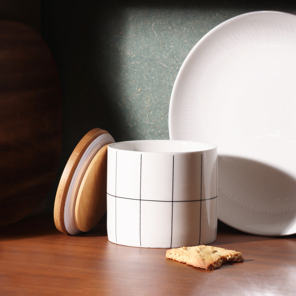 Tuile Ceramic Storage Jar Small - Check White