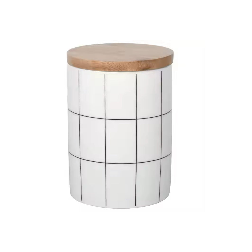 Tuile Ceramic Storage Jar Medium - Check White