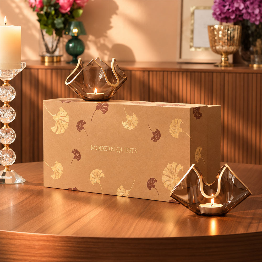 Tulipe Candle Holder 2-piece Gift Set - Brown