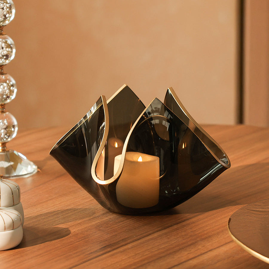 Tulipe Glass Candle Holder Large - Black Gold