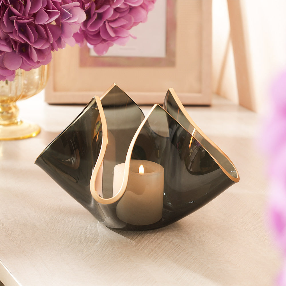 Tulipe Glass Candle Holder Large - Black Gold