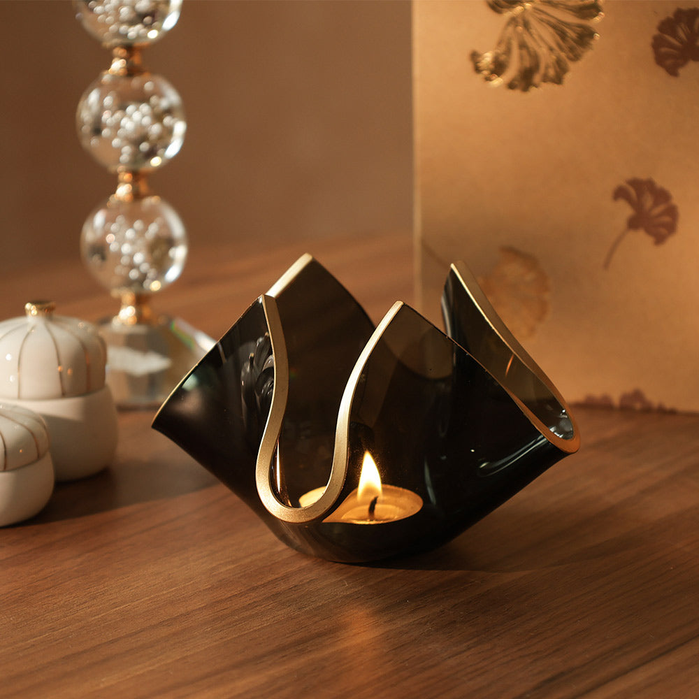 Tulipe Glass Candle Holder Small - Black Gold