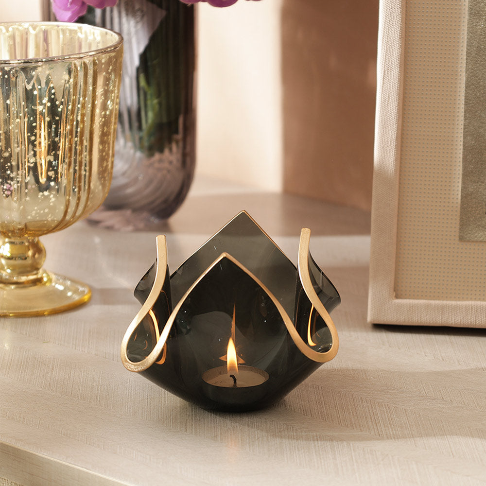 Tulipe Glass Candle Holder Small - Black Gold