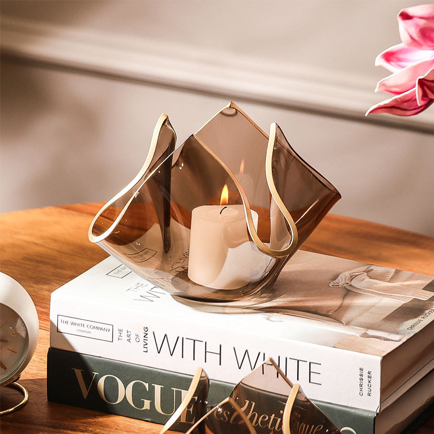 Tulipe Glass Candle Holder Large - Brown Gold