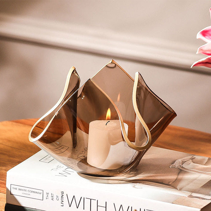 Tulipe Glass Candle Holder Large - Brown Gold